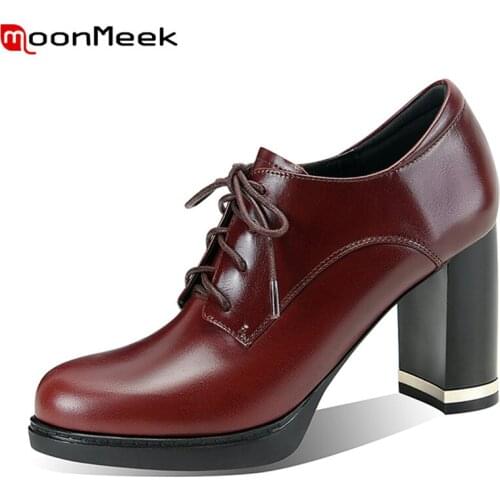 MoonMeek 2021 New Arrival Women Pumps Genuine Leather High Heels Ladies Shoes Spring Autumn Solid Color Office Dress Shoes
