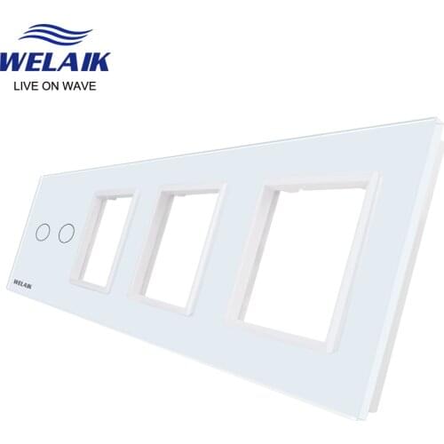 WELAIK EU Touch-Switch DIY-Parts-Glass-Panel Only-Wall Light-Switch-panel 4frame 2gang+0+0+0 Square-hole A492888W/B1