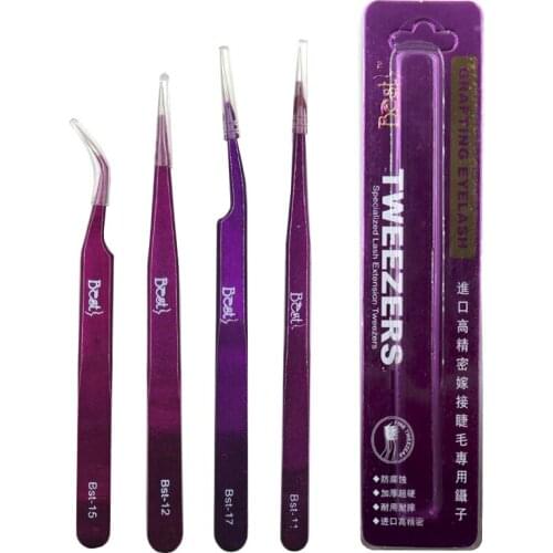 Grafting eyelash tweezers planting false eyelash clip anti-static straight elbow eyelash purple clip