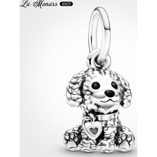 La Menars New Puddle Dog Dangle Fit Original Pandora Charm Bracelet Genuine 925 Sterling Silver For Women Jewelry DIY Making