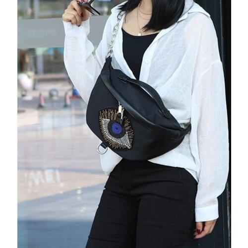 Hot Diamond ins Waist Bag Ladies Fashion Waterproof Nylon Cloth Chest Bag Messenger Bag 2020 Real Cowhide Diamond