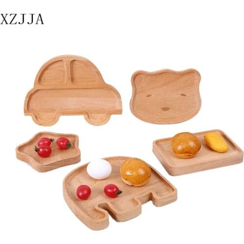 XZJJA Cute Animal Shape Tableware Kid Wooden Plate Children Bread Fruit Dessert Saucer Solid Wood Snack Tray Home Trinket Dishes