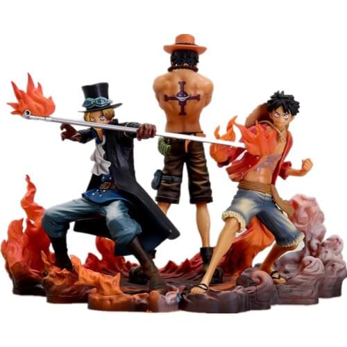 One Piece Luffy Three Brother Animation Character Expression Lifelike Action Collection Model Pvc Doll Decoration Child Toy Gift