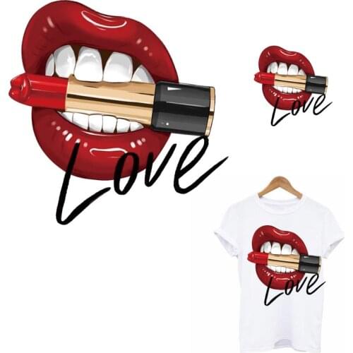Sex Red Lips Thermo Transfer Sticker On Clothes DIY A-level Iron On Patches For Clothing Girl T-shirt Jacket Decoration Applique