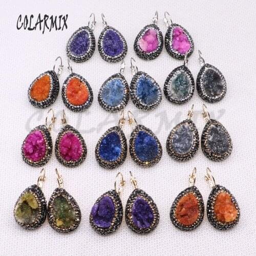 Natural druzy earrings drop shape mix metal druzy earrings wholesale jewelry gem jewelry for women 3938