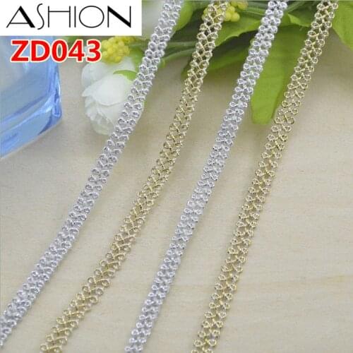Width 6mm white gold silver Mixed color polyester corrugated braided lash Crochet ribbon lace trim with edge ZD043