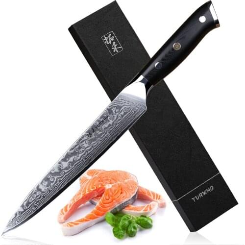 TURWHO 8" inch Slicing Knife Japan Damascus Steel Cleaver Meat Knife Ebony G10 Handle Professional Sashimi Sushi Chefs Knives