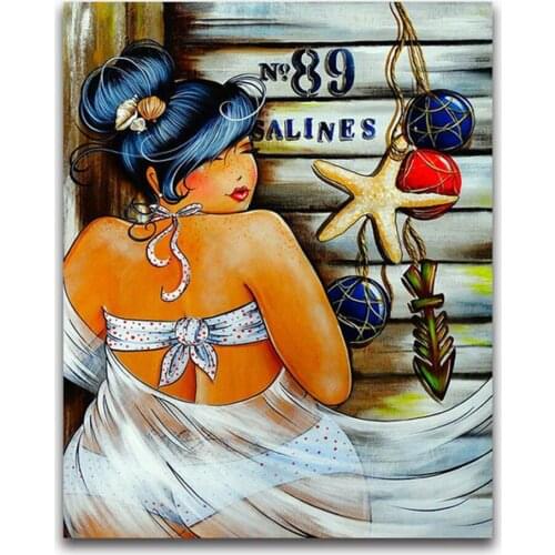 Cartoon Fat Woman Pre-Printed 11CT Cross Stitch Patterns Embroidery DMC Threads Handmade Handiwork Needlework Package