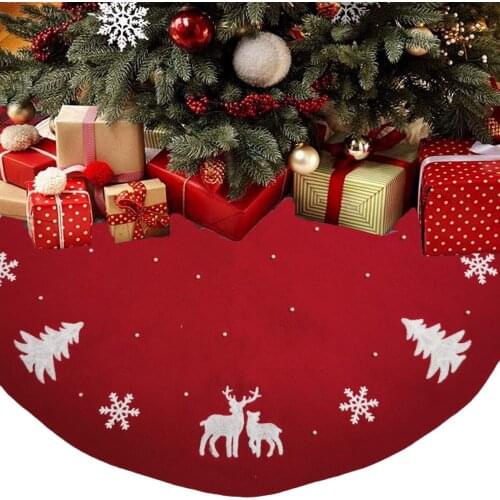 Christmas Tree Skirt Elk Print Knitted Tree Skirt Carpet Apron Red Legged Tree Base Decoration For Home Xmas Round Carpet