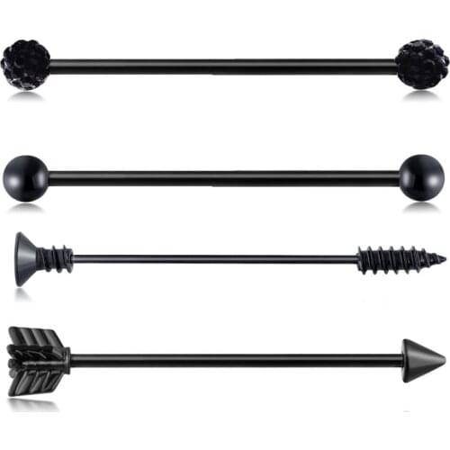 Fanpeijy 4pcs/set Crystal Silver Rose Gold Industrial Earrings Piercing Long Barbell Ear Cartilage Earrings 38mm Conch Jewelry