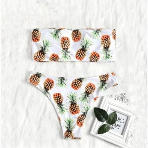#H30 Strapless Bikini Set Women Pineapple Print Tube up Two Pieces Bikini Push Up Swimsuit Swimwear Beachwear Bathing Suit