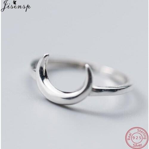 Jisensp Real 925 Sterling Silver Half Moon Rings for Women Adjustable Crescent Deer Horn Ring Engagement Jewelry Wholesale