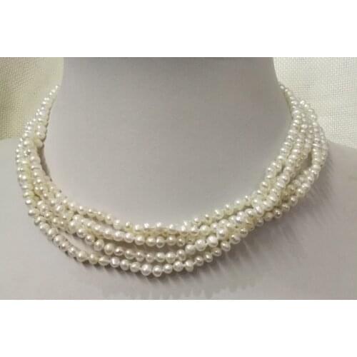 5 Rows 36-60cm 14-24'' Women Jewelry natural pearl 3x4mm bright white freshwater pearl handmade necklace gift
