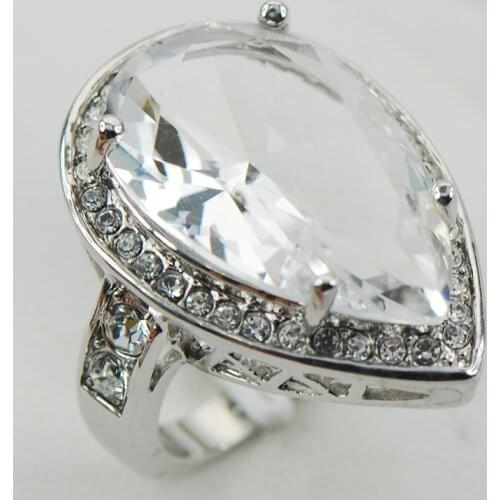 White Crystal Zircon Crystal Zircon Women 925 Sterling Silver Ring F964 Size 6 7 8 9 10