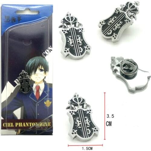 1 Pcs Kawaii Anime Black Butler Cosplay Badges Kuroshitsuji Ciel Metal Brooch Pins for Men Gift Figure Toys Collection Gifts