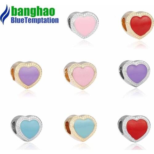 1Pc Charm Original Bracelet plata de ley DIY Berloque Enamel Poetic Bloom With Zircon Flower Heart Bead ENM169