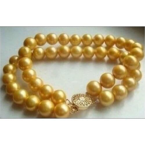 2 ROW 9-10MM AAA SOUTH SEA GOLD COLOR PEARL BRACELET 7.5-8 INCH >>> women jewerly Free shipping