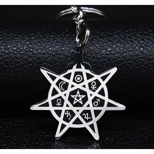 2021 Fashion Elves Heptagram Star Stainless Steel Keychains Black Enamel Wiccan Keyring Jewelry Gift llaveros para mujer K77771B