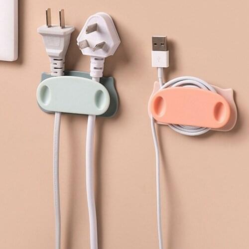 4 Packs Punch-free Pig Plug Holder Paste Data Cable Storage Clip Solid Thread Ribbon Winder Multi-Purpose Hooks