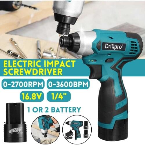 16.8V 100N.M Electric Cordless Screwdriver Impact Drill Driver 2X Lithium Battery Rechargeable 1/4 inch Industry Power Tools