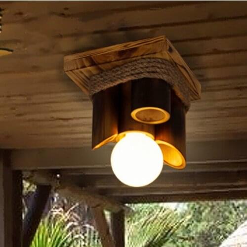 American country aisle balcony lamp retro lighting nostalgic personality solid wood bamboo hemp rope lamp ceiling lamp LB01038