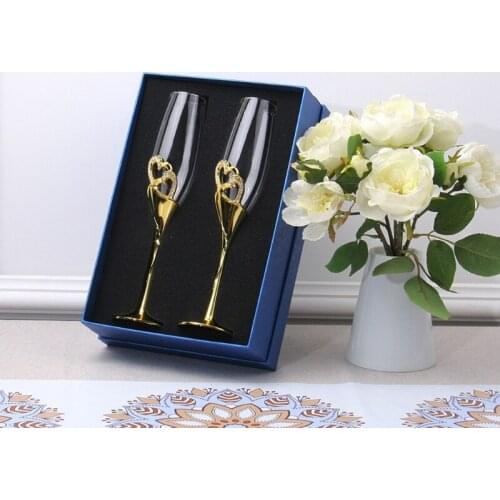 53CA Wedding Wine Glasses Handmade Bride And Groom Toasting Flutes Wedding Accessories Valentines Day Gift(Gold Hearts,set Of
