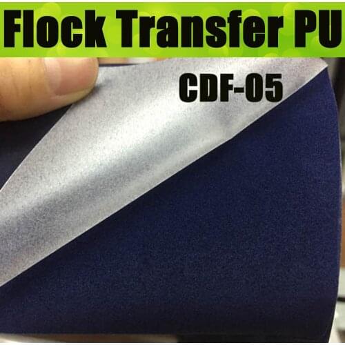 CDF-05 Dark Blue Premium quality heat transfer flocking PU vinyl, flock pu transfer film for shirts with size 50X100CM
