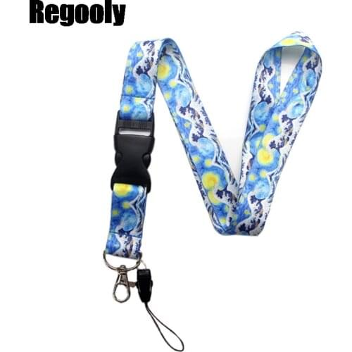 Kanagawa Hokusai Waves starry sky Art Key Chain webbings ribbons Neck Strap for Phone Keys ID Card Cartoon Lanyards decoration