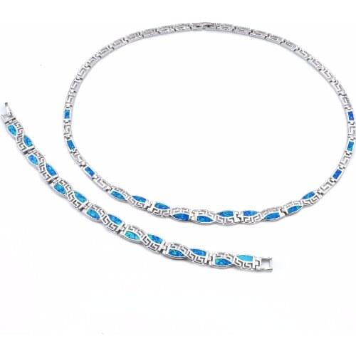 Ocean Blue Opal Jewelry - Collar Choker Necklace and Bracelet