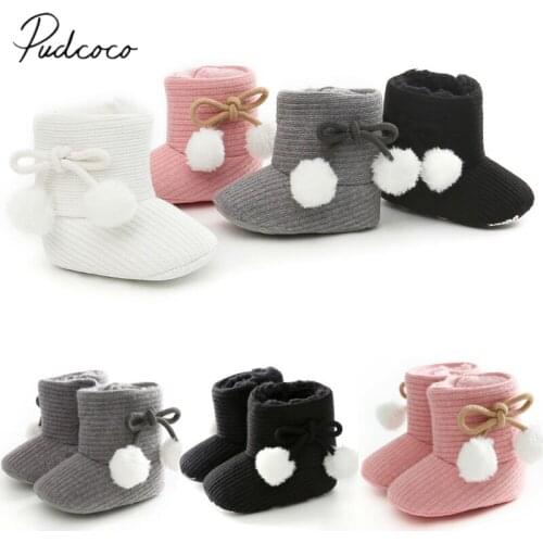 2019 Baby Autumn Winter Boots Baby Girl Boys Winter Warm Shoes Solid Fashion Toddler Fuzzy Balls First Walkers Kid Shoes 0-18M