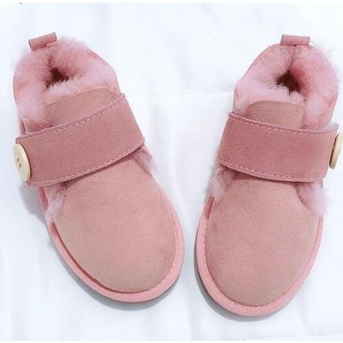 New Boutique Kids Winter Snow Boots Children Sheep Leather and Natural Real Sheep Fur Shoes Girls Boys Snow Wear Warm Boots