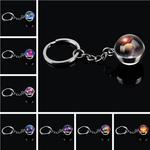 Double Side Glass Ball Keychain Handmade Universe Galaxy Nebula Keychain Planet Pendant Key Chain Key Holder Outer Space Jewelry