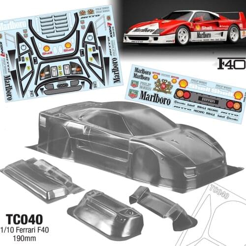 RC Car Toys Clear PC Body Shell Ferrari F40 Stickers Tail Wing Lamp Cup Set For 1/10 Scale Sport Racing Model Vehicle