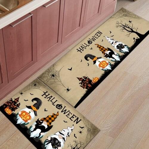 Halloween Gnome Crow Bat Kitchen Mat Entrance Doormat Christmas Home Decoration Living Room Carpet Bathroom Anti-slip Rug