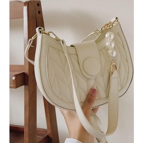 Small White Hobo Shoulder Bags for Women 2021 New Pearl Messenger Bag Ladies Pure Color Crossbody Bag Trending Designer Handbags