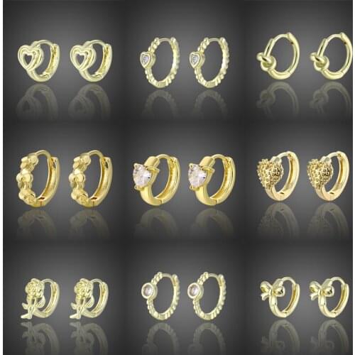 Small Hoop Earrings Four Leaf Clover Ear Buckle Earrings Heart Squar Hoops Women Accessories Rhinestone Bling Earrings New