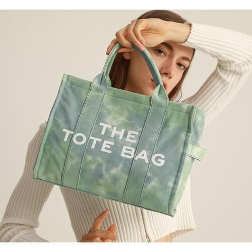 Tie Dye Fahion Canvas Tote for Women Daily Large Capacity Handbags and Purses Weekender Letter Ladies Shoulder Bag Clutch 2021