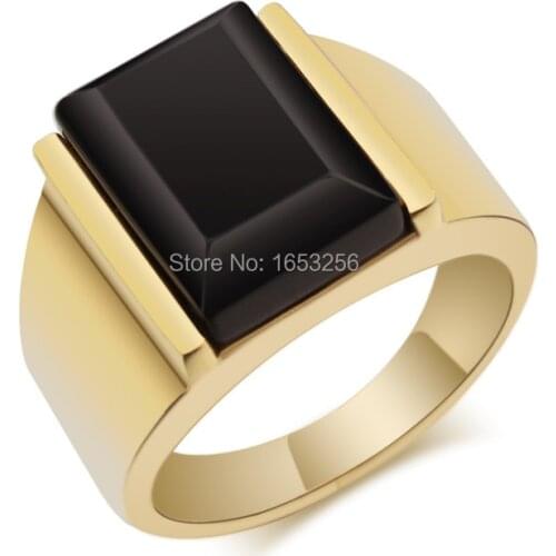 US size 7-12# High Quality Gift Stainless Steel Men Black Ring Gold Bling Jewelry Hot selling