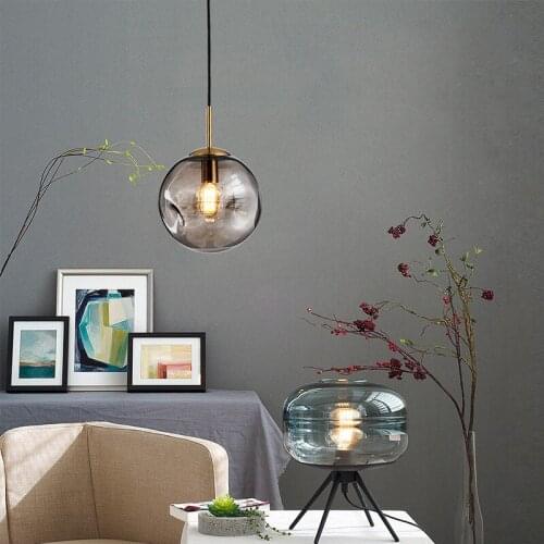 Nordic led minimalist pendant light adjustable iron glass ball pendant lights living room bedroom decor led lighting fixtures s