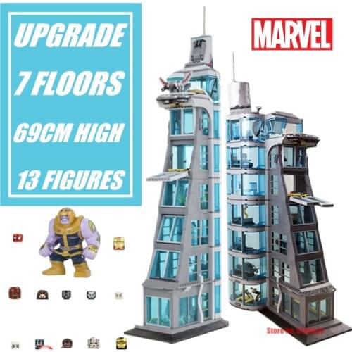 New Marvel Avengers Tower Super Spiderman Iron Man Starks Industry Thor Thanos Figures Streetview Building Block Brick Gift Toy