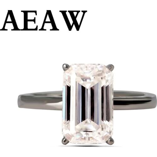 Solid 18K White Gold 3carat 7X11mm Moissanite Ring Engagement Ring Emerald Cut Lab Grown Diamond Wedding Ring For Women
