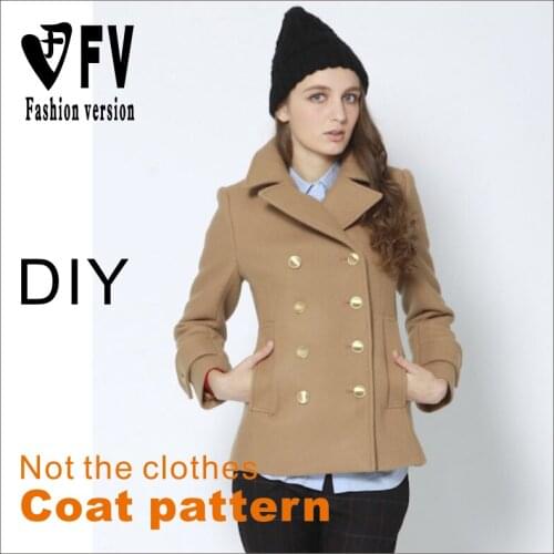 Apparel finished pattern womens short double-breasted large lapel coat 1:1 cutting design drawing BWT-22