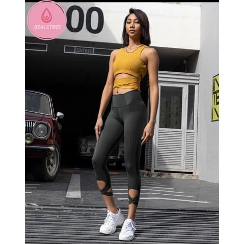 OzalCtree Women Seamless Yoga Set Backless Sexy Sports Suits Aerial Yoga Cloth Two-Piece High Waist Running Leggings+Yoga Shirt