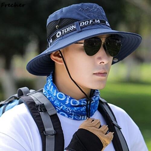 Men Wide Brim Bucket Hat Fishing Hiking Jungle Boonie Cap Outdoor Mountaineering Hunting Fisherman Hat Panama Breathable Sun Hat
