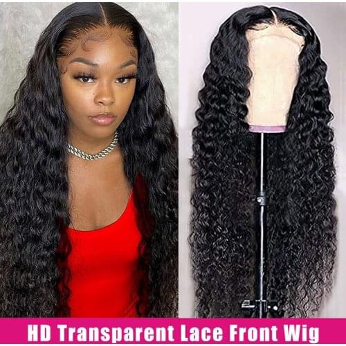 Cheap 28'30'Curly Lace Wigs Transparent Lace Wigs for Black Women T Part Deep Curly Human Hair Wig Brazilian Remy