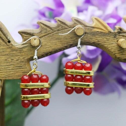 6mm Retro style Red Chalcedony gold-color Crystal beads Natural stone Earrings for women girl ladies gifts jewelry making design