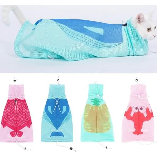 Mesh Cat Grooming Bath Bag Cats Washing Bags For Pet Cat Kitten Bathing Nail Trimming Anti Scratch Bite Restraint Fixed Bags