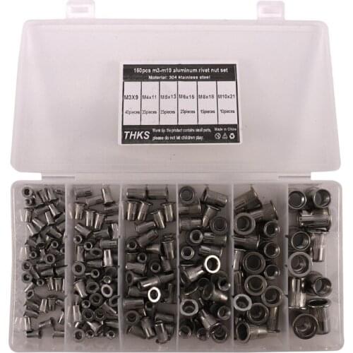 SHGO HOT-150Pcs Stainless Steel Rivet Nut M3 M4 M5 M6 M8 M10 Rivnut Flat Head Threaded Rivet Insert Nutsert Cap Rivet Nut