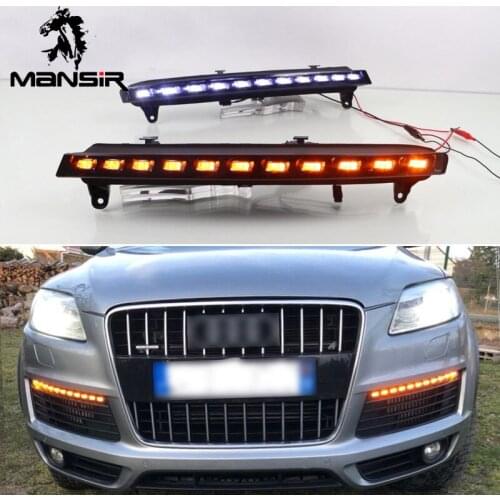 LED DRL Daylights For Audi Q7 2006 2007 2008 2009 Daytime Running Light Dynamic Yellow Turn Signal Car Headlight Auto Fog Lamp