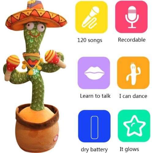 Funny Singing Dancing Recording Cactus Plush Doll Kids Electronic Music Toys Home Decor